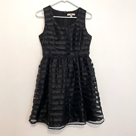 YA LOS ANGELES Black on Black Striped Organza Holiday Party Mini Fit Flare Dress - Picture 2 of 13
